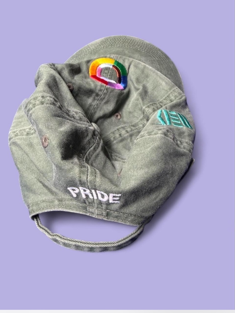 Port Authority Olive Green Hat with Rainbow PRIDE Embroidery
